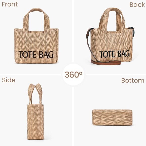 Straw Beach Tote Bag Small Woven Crossbody Shoulder Purse for Women - Picture 3 of 6